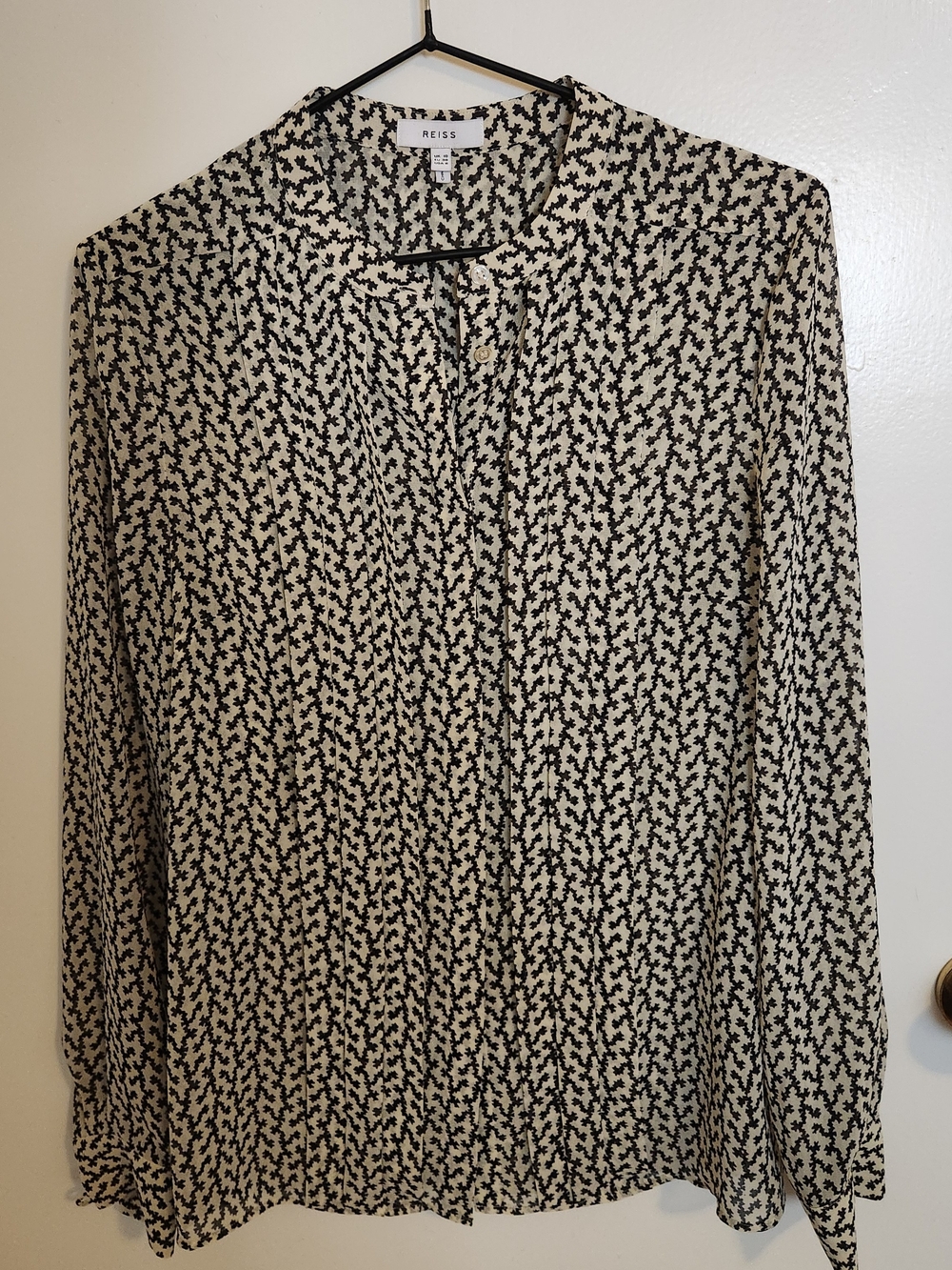 Reiss Cream and Black Printed Lightweight Blouse